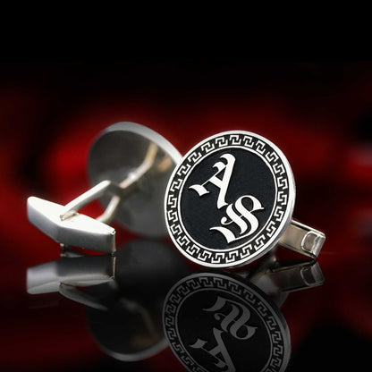 Handmade Special Design Silver Edged With Motifs Round Cufflinks by SWISS PLUS - Unique Design Handmade Cufflinks