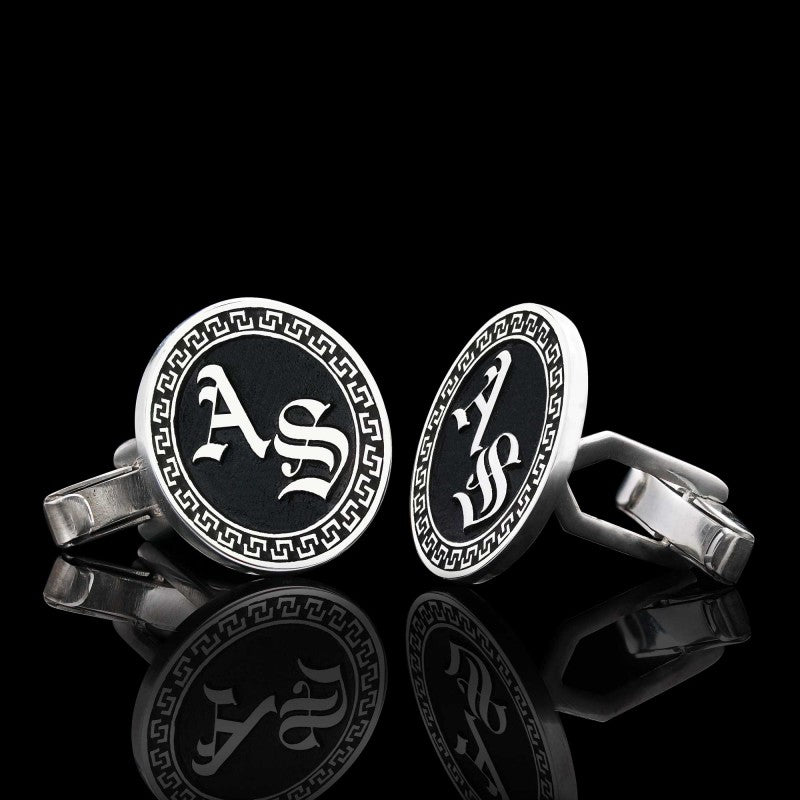 Handmade Special Design Silver Edged With Motifs Round Cufflinks - view 3
