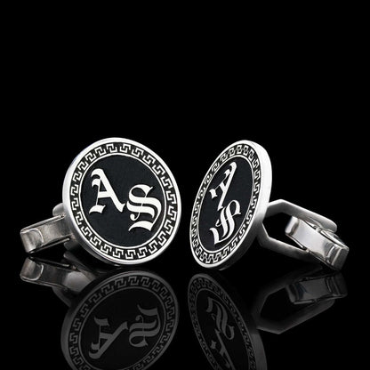 Handmade Special Design Silver Edged With Motifs Round Cufflinks by SWISS PLUS - Unique Design Handmade Cufflinks - view 3