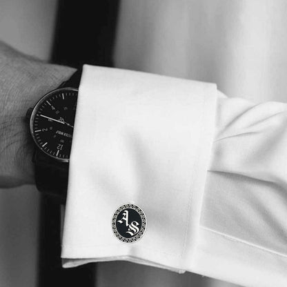Handmade Special Design Silver Edged With Motifs Round Cufflinks by SWISS PLUS - Unique Design Handmade Cufflinks - view 5