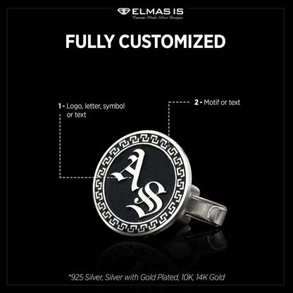 Handmade Special Design Silver Edged With Motifs Round Cufflinks by SWISS PLUS - Unique Design Handmade Cufflinks - view 4