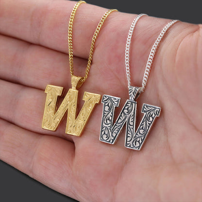 Handmade Sterling Silver Monogram W Letter Necklace by SWISS PLUS - Letter Collection - view 5