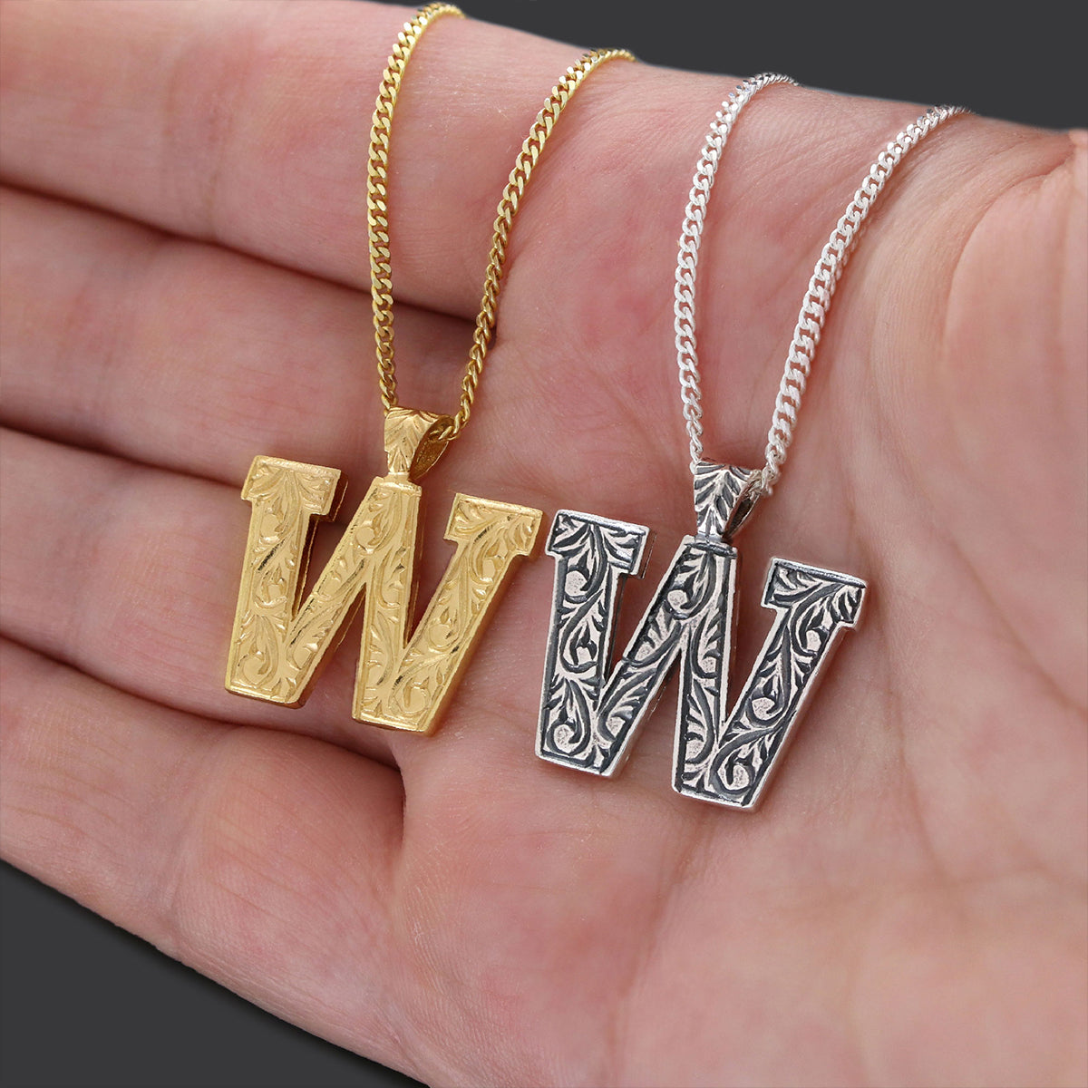 Handmade  Sterling Silver Monogram W Letter Necklace