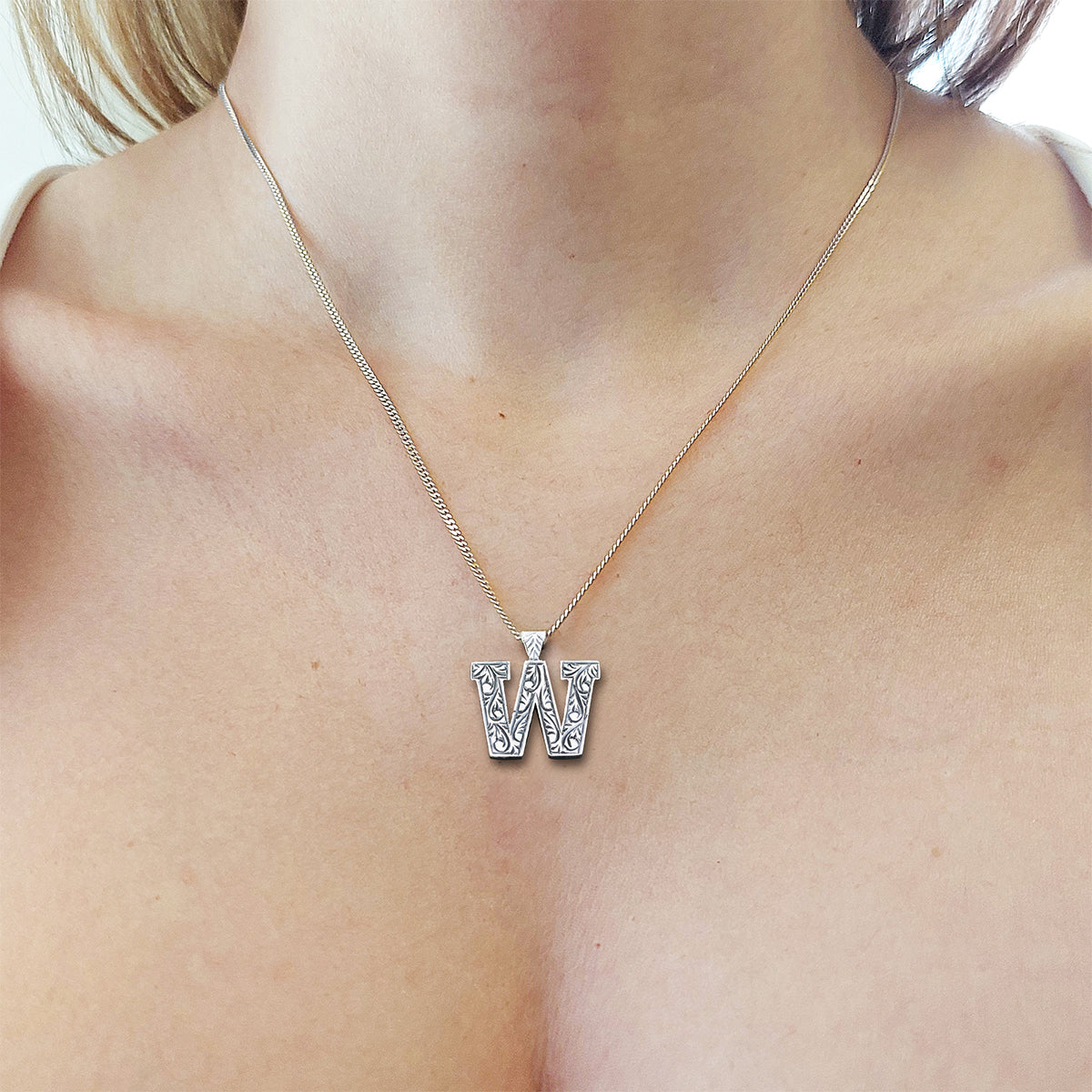 Handmade  Sterling Silver Monogram W Letter Necklace