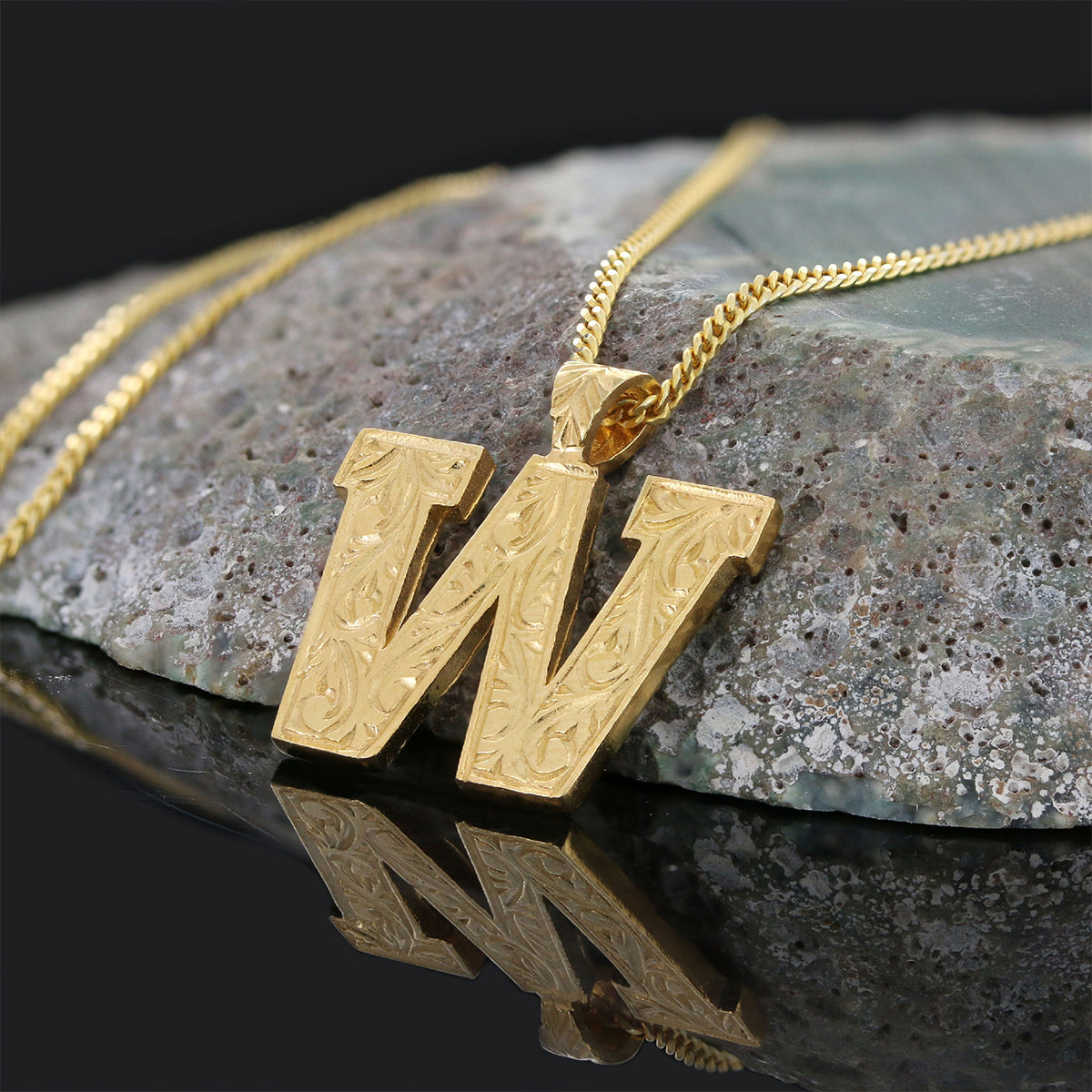 Handmade Sterling Silver Monogram W Letter Necklace by SWISS PLUS - Letter Collection