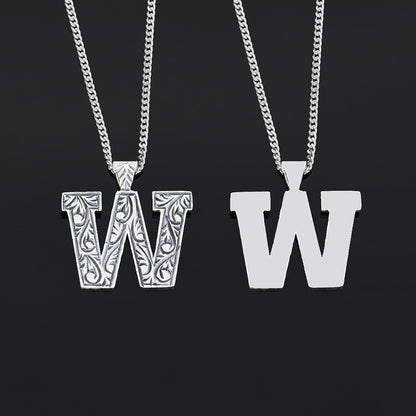 Handmade Sterling Silver Monogram W Letter Necklace by SWISS PLUS - Letter Collection - view 3