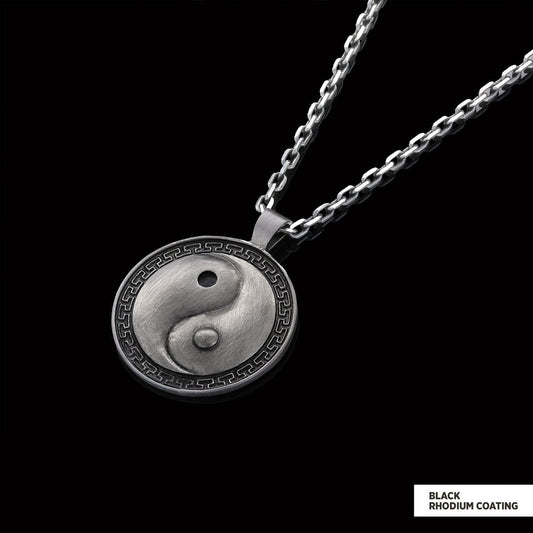 Handmade Sterling Silver Round Yin Yang Pendant Black Rhodium Coating-Chain