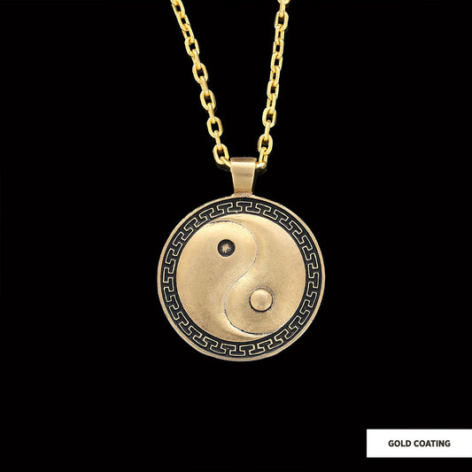 Handmade Sterling Silver Round Yin Yang Pendant Gold Coating-Chain