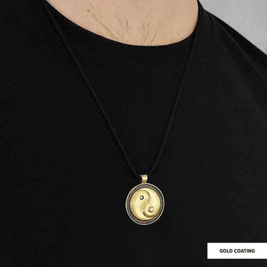 Handmade Sterling Silver Round Yin Yang Pendant Gold Coating-Cord
