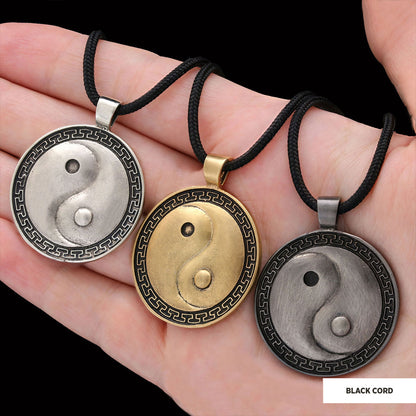 Handmade Sterling Silver Round Yin Yang Pendant Gold Coating-Cord by SWISS PLUS - Unique Pendants & Cool Design Necklaces - v