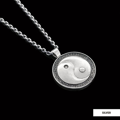 Handmade Sterling Silver Round Yin Yang Pendant Silver-Chain by SWISS PLUS - Jewish Collection