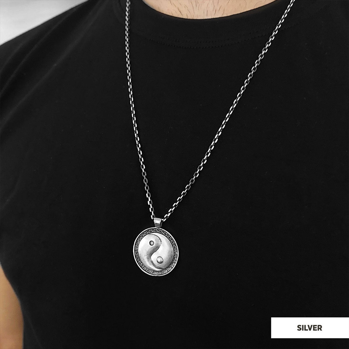 Handmade Sterling Silver Round Yin Yang Pendant Silver-Chain by SWISS PLUS - Jewish Collection - view 2