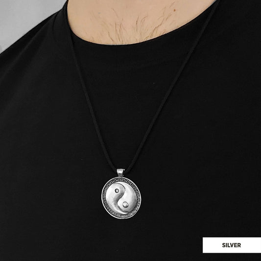 Handmade Sterling Silver Round Yin Yang Pendant Silver-Cord