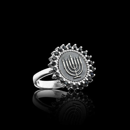 Handmade Stone Jewish Menorah Isolated Women Ring by SWISS PLUS - Jewish Collection - view 5