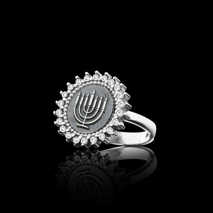 Handmade Stone Jewish Menorah Isolated Women Ring by SWISS PLUS - Jewish Collection - view 2