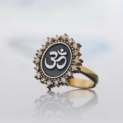 Handmade Stone Oval 925 Sterling Silver Om Buddha Women Ring by SWISS PLUS - Buddhist Jewelry Collection