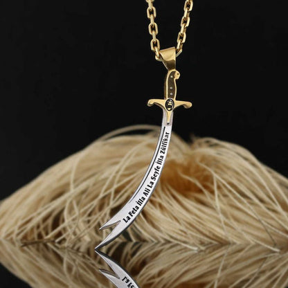 Hazrat Ali Sword Pendant, Handmade Zulfiqar Necklace, Muslim Silver Necklace by SWISS PLUS - Islamic Collection