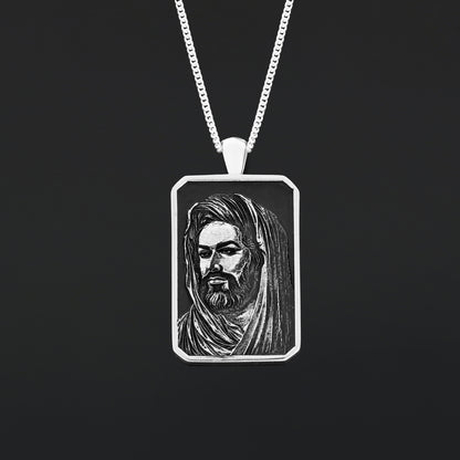 Hazrat Ali Face Necklace, Islamic Rectangular Pendant, Dhulfiqar Jewelry, Zulfiqar Face Necklace, Zulfiqar Jewelry, Muslim Si