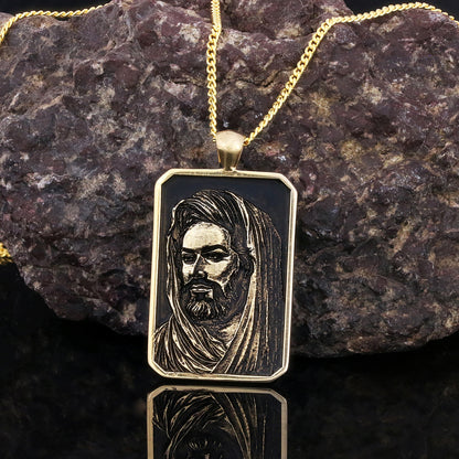 Hazrat Ali Face Necklace, Islamic Rectangular Pendant, Dhulfiqar Jewelry, Zulfiqar Face Necklace, Zulfiqar Jewelry, Muslim Si