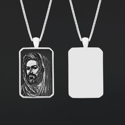 Hazrat Ali Face Necklace, Islamic Rectangular Pendant, Dhulfiqar Jewelry, Zulfiqar Face Necklace, Zulfiqar Jewelry, Muslim Si