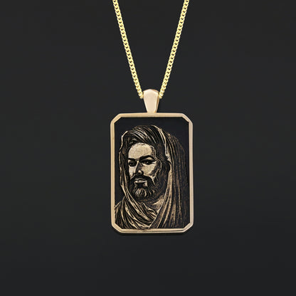 Hazrat Ali Face Necklace, Islamic Rectangular Pendant, Dhulfiqar Jewelry, Zulfiqar Face Necklace, Zulfiqar Jewelry, Muslim Si