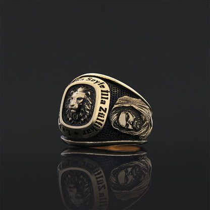 Hazrat Ali Lion Ring, Dhulfiqar Sword Round Ring, Islamic Zulfiqar Sword Jewelry, Zulfiqar Face Ring Jewelry, Muslim Silver R