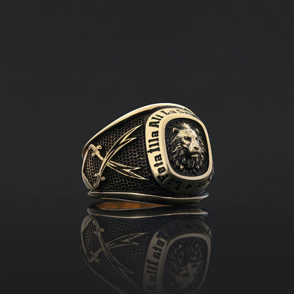 Hazrat Ali Lion Ring, Dhulfiqar Sword Round Ring, Islamic Zulfiqar Sword Jewelry, Zulfiqar Face Ring Jewelry, Muslim Silver R