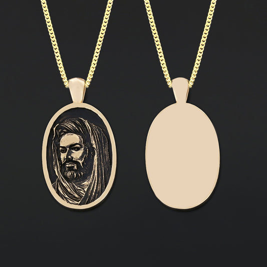 Islamic Oval Pendant, Dhulfiqar Jewelry, Zulfiqar Face Necklace, Zulfiqar Jewelry, Muslim Silver Hazrat Ali Face Necklace - view 2