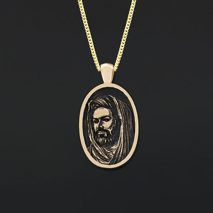 Islamic Oval Pendant, Dhulfiqar Jewelry, Zulfiqar Face Necklace, Zulfiqar Jewelry, Muslim Silver Hazrat Ali Face Necklace by 