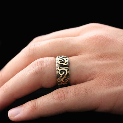 Ivy Pattern Embroidered Special Production Silver Wedding Ring by SWISS PLUS - Sterling Silver Band Rings - view 7
