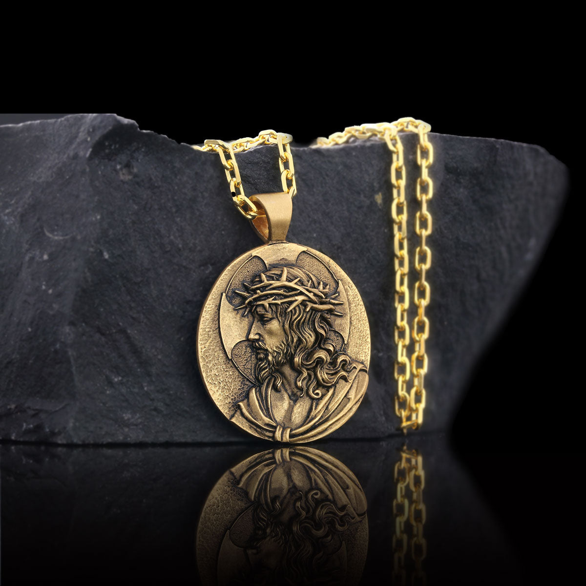 Jesus Christian Pendant, Gold Plated Jesus Necklace, Religious Jewelry, Gift for Her, Gift for Him by SWISS PLUS - Christian 