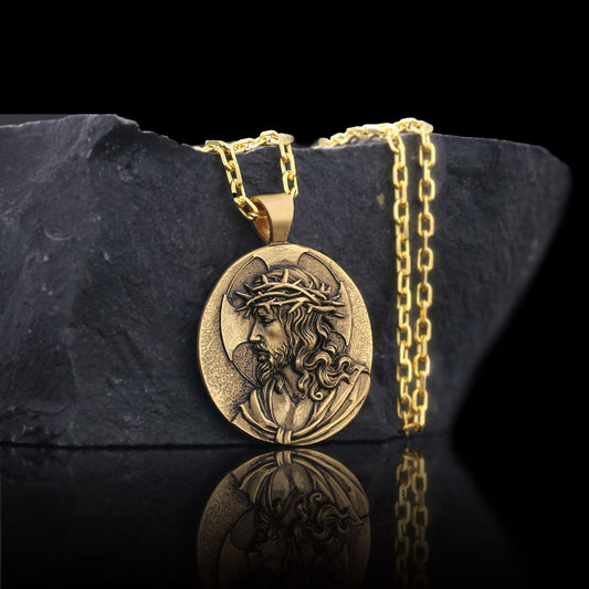 Jesus Christian Pendant, Gold Plated Jesus Necklace, Religious Jewelry, Gift for Her, Gift for Him by SWISS PLUS - Christian 