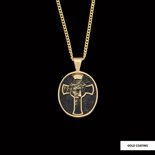 Jesus Cross Necklace, Christ Jesus Silver Necklace, Jesus Men's Gift, Christian Pendant, Gold Plated Cross Pendant Christian Accessory Gold Coatingss Neck