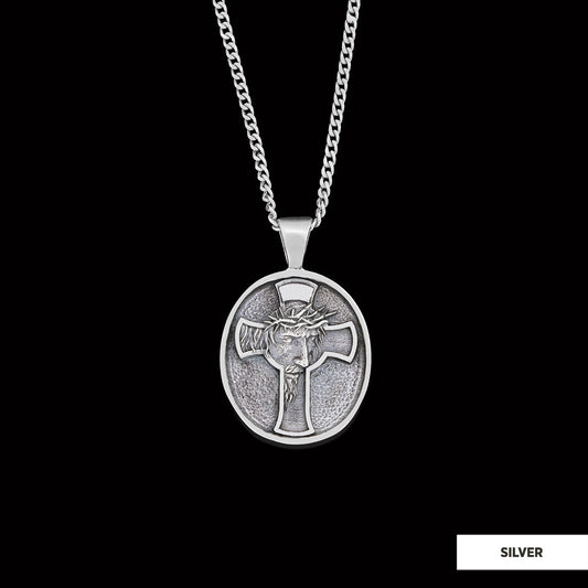 Jesus Cross Necklace, Christ Jesus Silver Necklace, Jesus Men's Gift, Christian Pendant, Gold Plated Cross Pendant Christian Accessory Silver