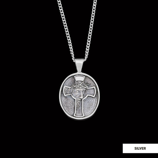 Jesus Cross Necklace, Christ Jesus Silver Necklace, Jesus Men's Gift, Christian Pendant, Gold Plated Cross Pendant Christian Accessory Silver