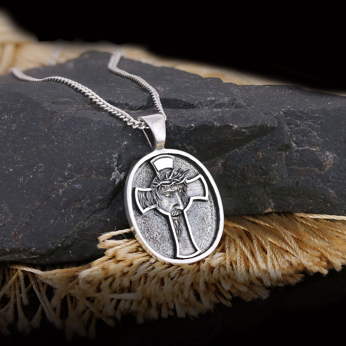 Jesus Cross Necklace, Christ Jesus Silver Necklace, Jesus Men's Gift, Christian Pendant, Gold Plated Cross Pendant Christian Accessory Silver