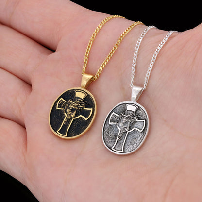 Jesus Cross Necklace, Christ Jesus Silver Necklace, Jesus Men's Gift, Christian Pendant, Gold Plated Cross Pendant Christian 