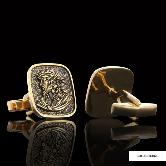 Jesus Cufflinks, Christ Cufflinks, Silver Religious Accessory, Gold Plated Jesus Jewelry, Handmade Christian Cufflinks, Religious Gift Gold Coating