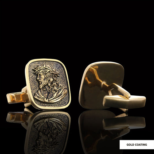 Jesus Cufflinks, Christ Cufflinks, Silver Religious Accessory, Gold Plated Jesus Jewelry, Handmade Christian Cufflinks, Religious Gift Gold Coating