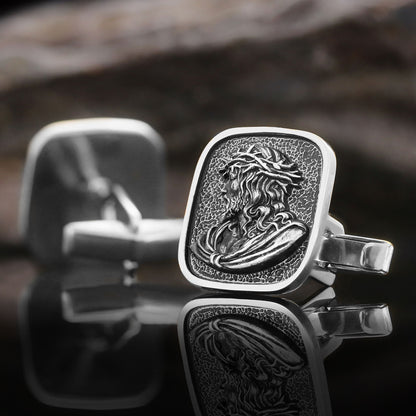 Jesus Cufflinks, Christ Cufflinks, Silver Religious Accessory, Gold Plated Jesus Jewelry, Handmade Christian Cufflinks, Relig