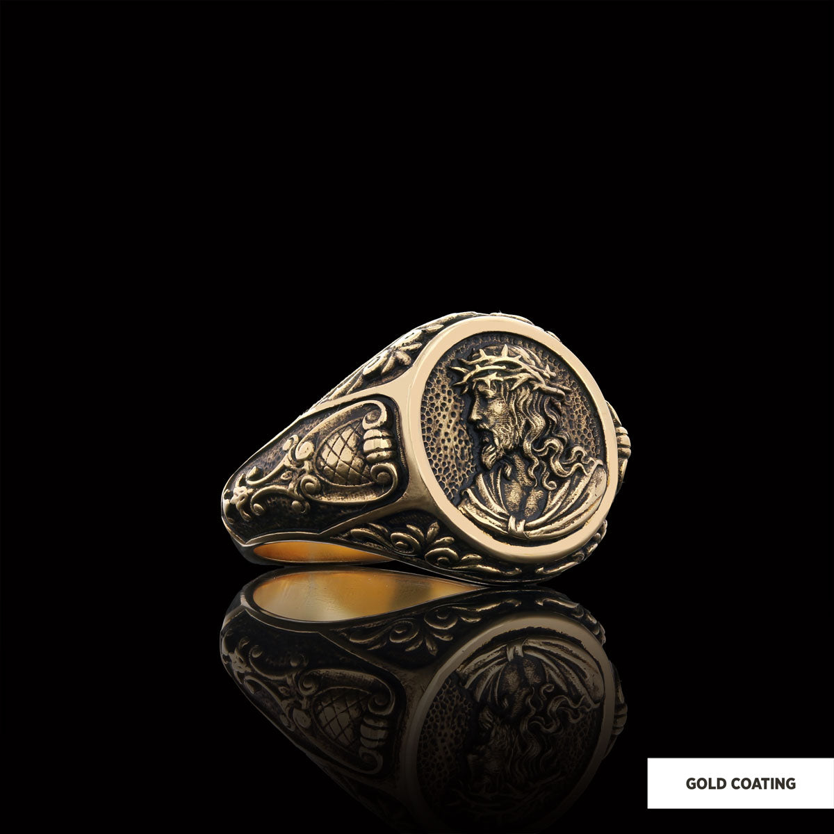 Jesus Motif Ring, Jesus Ring, Silver Religious Ring, Gold Plated Jesus Jewelry, Christian Signet Ring by SWISS PLUS - Christi