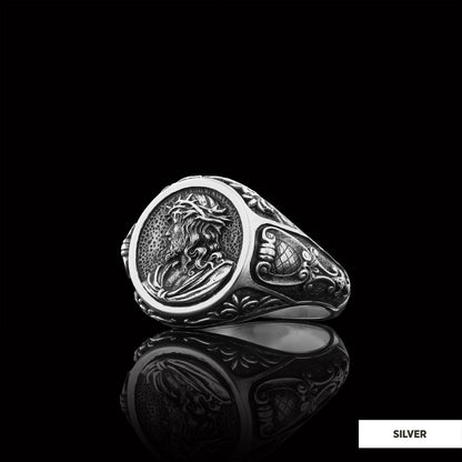 Jesus Motif Ring, Jesus Ring, Silver Religious Ring, Gold Plated Jesus Jewelry, Christian Signet Ring by SWISS PLUS - Christi