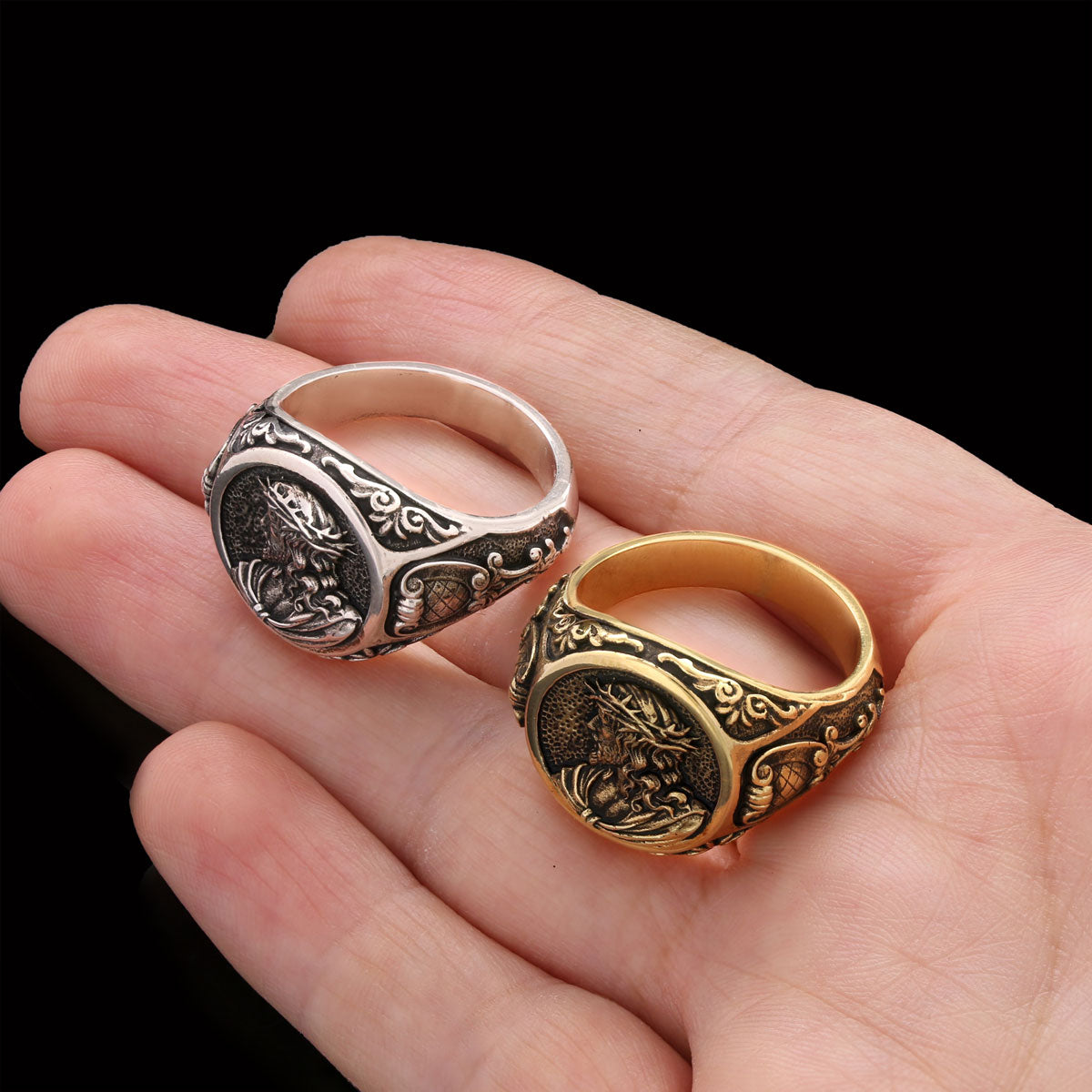 Jesus Motif Ring, Jesus Ring, Silver Religious Ring, Gold Plated Jesus Jewelry, Christian Signet Ring