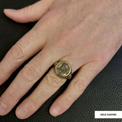 Jesus Motif Ring, Jesus Ring, Silver Religious Ring, Gold Plated Jesus Jewelry, Christian Signet Ring by SWISS PLUS - Christi