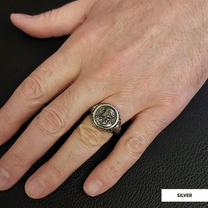 Jesus Motif Ring, Jesus Ring, Silver Religious Ring, Gold Plated Jesus Jewelry, Christian Signet Ring by SWISS PLUS - Christi