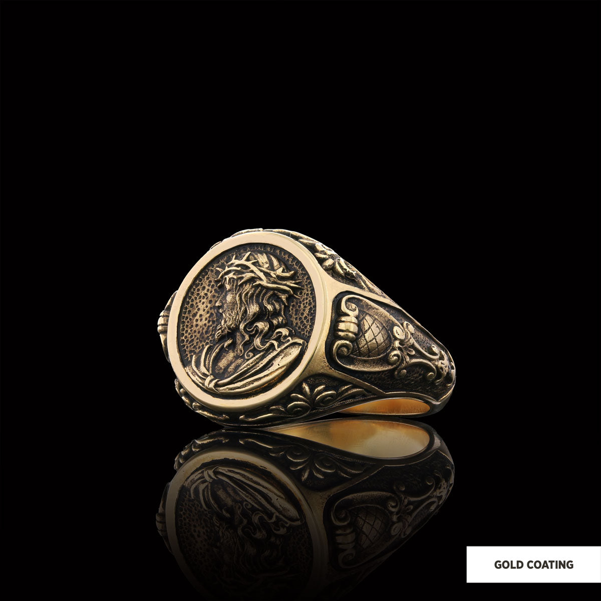 Jesus Motif Ring, Jesus Ring, Silver Religious Ring, Gold Plated Jesus Jewelry, Christian Signet Ring - view 7