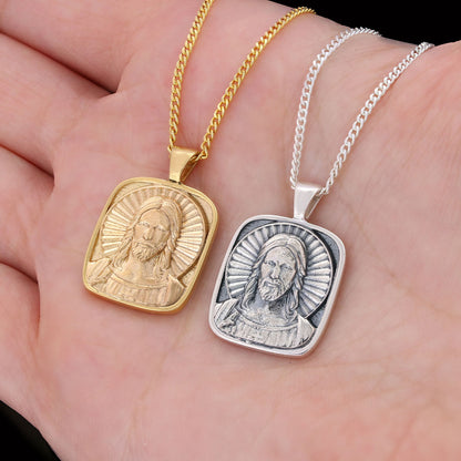Jesus Necklace, Christ Necklace, Faith Jewelry, Sun and Christian Jewelry, Religious Accessory, Gift for Her Gold Coating by 