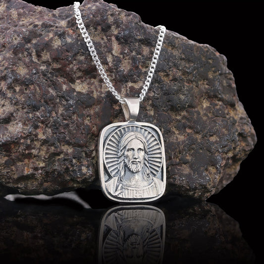 Jesus Necklace, Christ Necklace, Faith Jewelry, Sun and Christian Jewelry, Religious Accessory, Gift for Her Silver