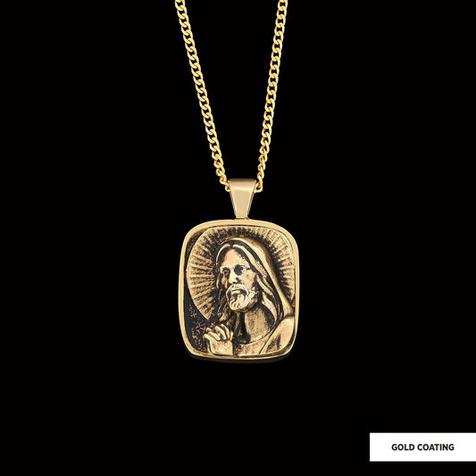 Jesus Necklace, Faith Jewelry, Christ Pendant, Christus Necklace, Sun and Christian Jewelry, Jesus Christian Necklace Gold Coating