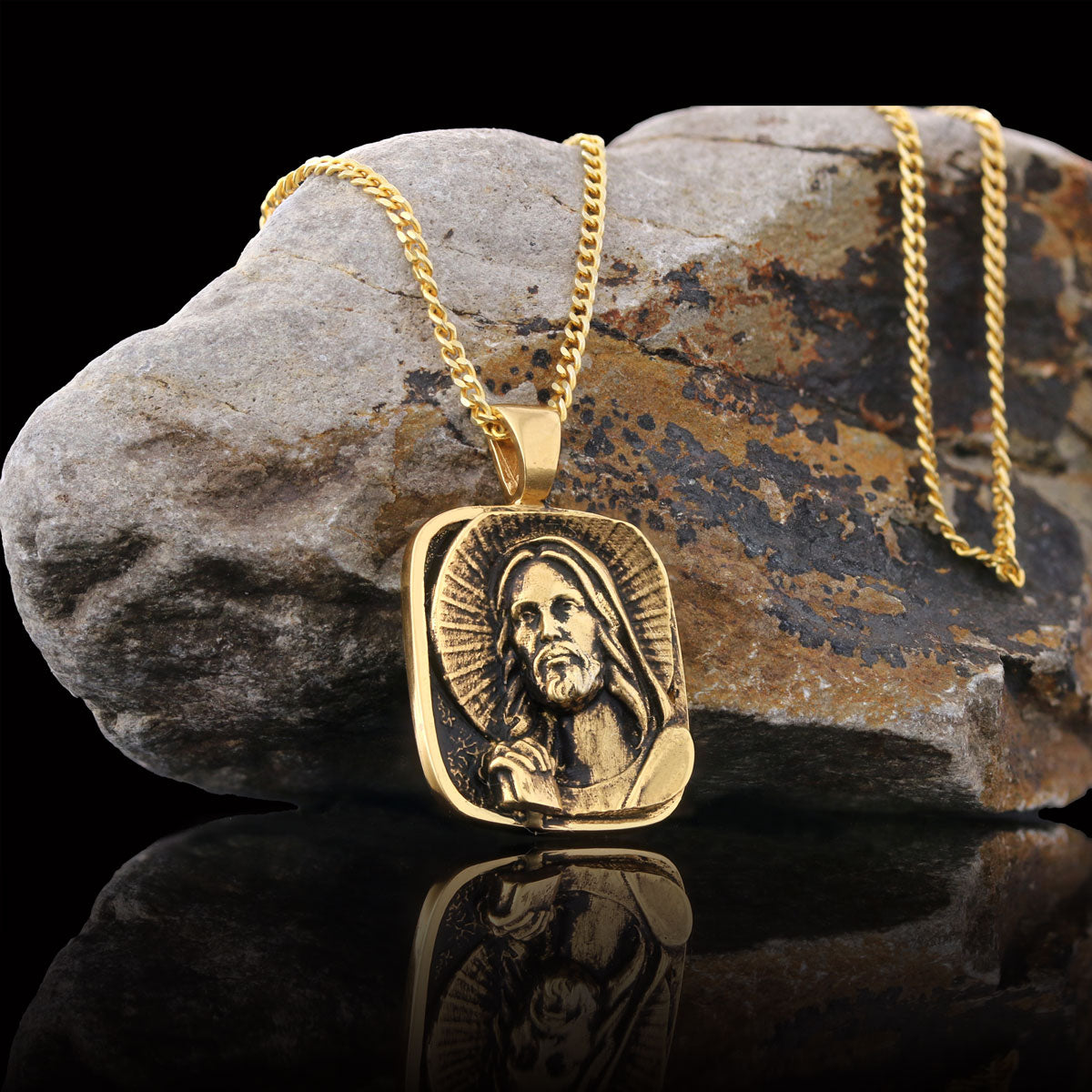 Jesus Necklace, Faith Jewelry, Christ Pendant, Christus Necklace, Sun and Christian Jewelry, Jesus Christian Necklace Gold Coating